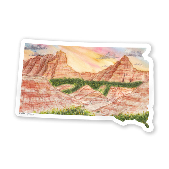 South Dakota Badlands National Park Decal, Watercolor South Dakota Sticker