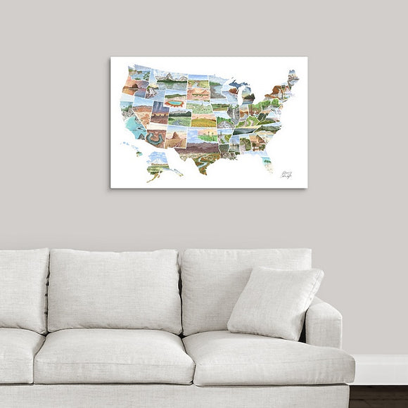 US Watercolor Map on Canvas, US travel map, USA Painting