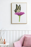 Tiger Swallowtail Butterfly and Zinnia Flower Print | Watercolor Swallowtail Painting