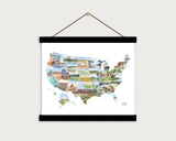 US Watercolor Map, US travel map, USA Painting, US Map with States paintings