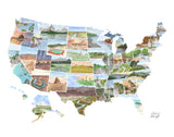 US Watercolor Map on Canvas, US travel map, USA Painting