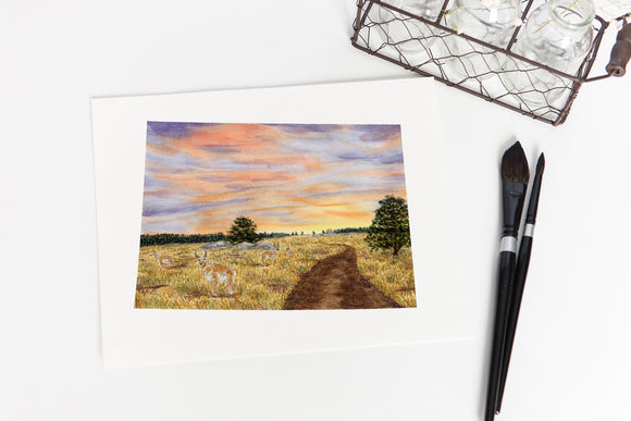 Wyoming Cheyenne Landscape, Watercolor Wyoming, Pronghorn of Wyoming