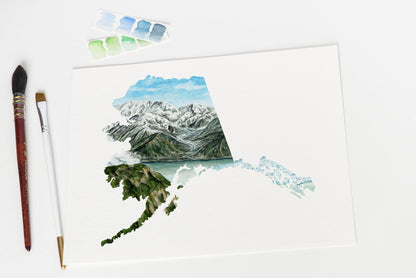 Alaska Wrangell - St. Elias National Park Watercolor Painting, Wrangell - St. Elias Souvenir Emilie Taylor Art