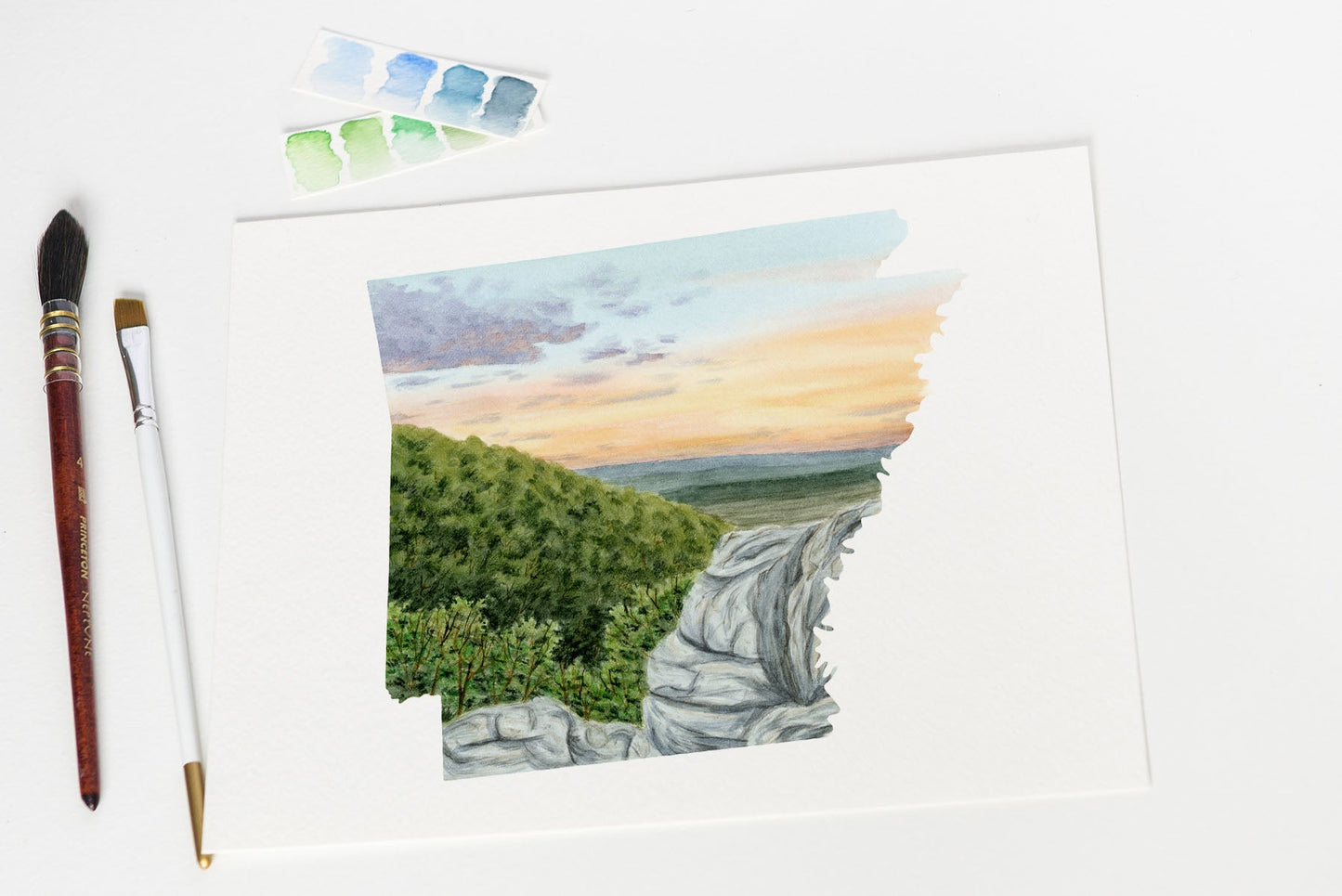 Arkansas Watercolor Print, Arkansas State Art, Arkansas Painting, Arkansas Map, Arkansas Gift, Emilie Taylor Art