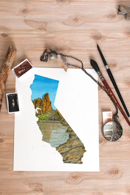 California Lassen Volcanic National Park Watercolor Print, California Lassen Volcanic Souvenir Emilie Taylor Art