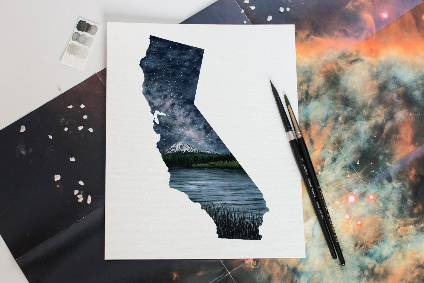 California Lassen Volcanic National Park Watercolor Print, California Lassen Volcanic Souvenir Emilie Taylor Art