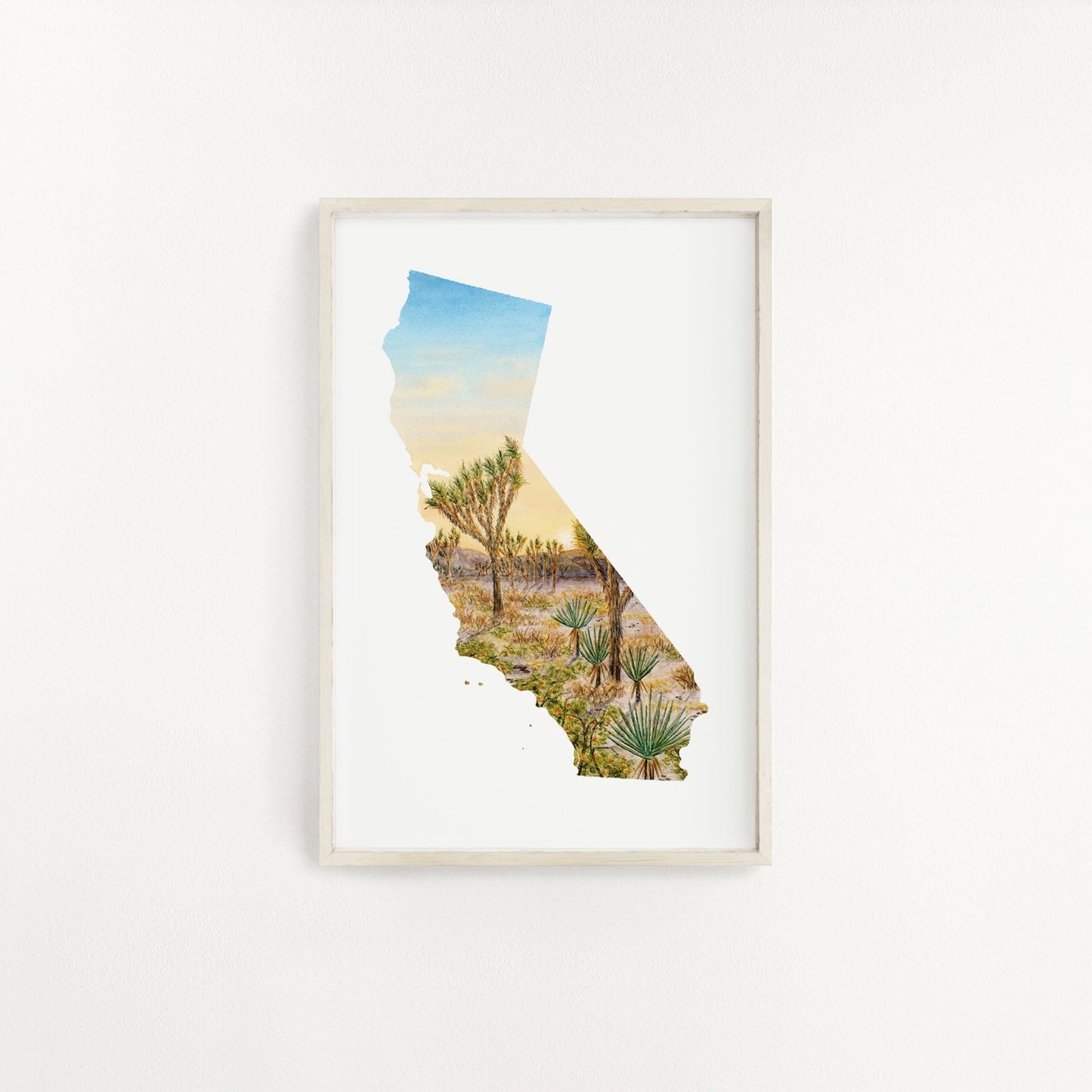 California Watercolor Print, Yosemite National Park Art, California State, California Shape Wall Art Emilie Taylor Art