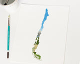 Chile Watercolor Print, Chile Painting, volcán Osorno in Puerto Varas, Chile South America gift Emilie Taylor Art