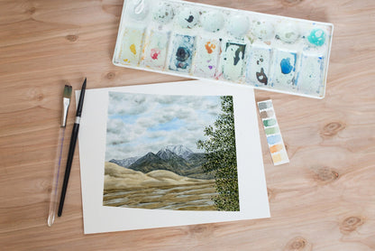Colorado Great Sand Dunes National Park, Colorado Watercolor Painting, Great Sand Dunes Souvenir Emilie Taylor Art