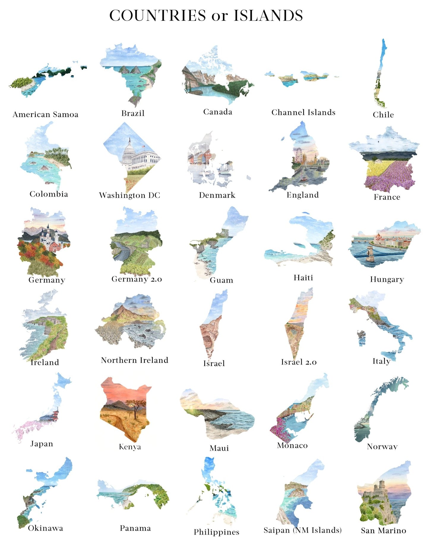 Custom Watercolor State Print, Custom State Art, Custom Country, Commission State or Country Art Emilie Taylor Art