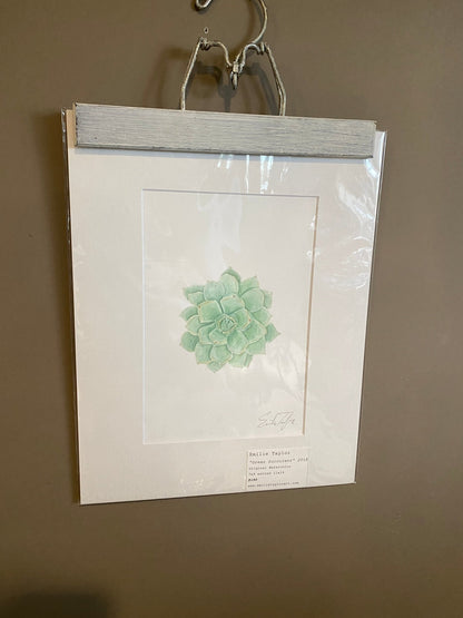 Green Succulent Original Painting Mated to size 11x14 Emilie Taylor Art