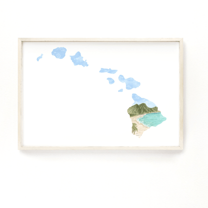 Hawaii Haleakalā National Park painting, Hawaii Watercolor Print, Hawaii Souvenir, Hawaii Map Art Emilie Taylor Art
