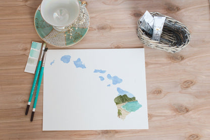 Hawaii Haleakalā National Park painting, Hawaii Watercolor Print, Hawaii Souvenir, Hawaii Map Art Emilie Taylor Art