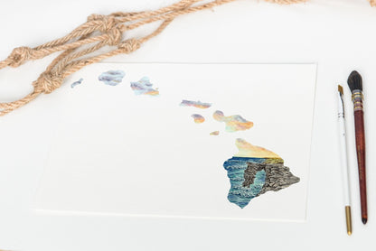 Hawaii Haleakalā National Park painting, Hawaii Watercolor Print, Hawaii Souvenir, Hawaii Map Art Emilie Taylor Art