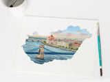 Hungary Watercolor Painting, Budapest Art, Hungary Map Art, Budapest painting, Széchenyi Chain Bridge Budapest Emilie Taylor Art