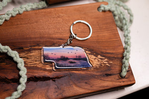 Nebraska Keychain, Platte River Keychain, Nebraska Artwork, Sandhill Cranes, State Souvenirs