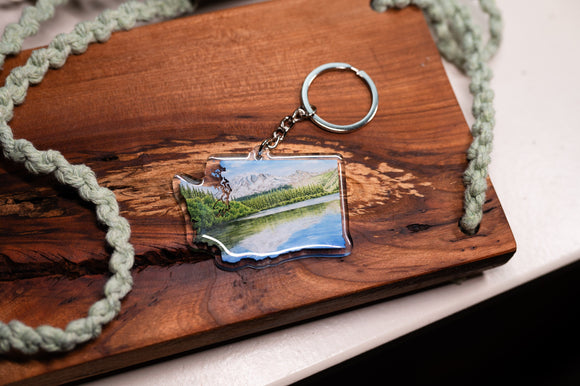 Washington Keychain, Rainier National Park Keychain, Washington State keychain Souvenir