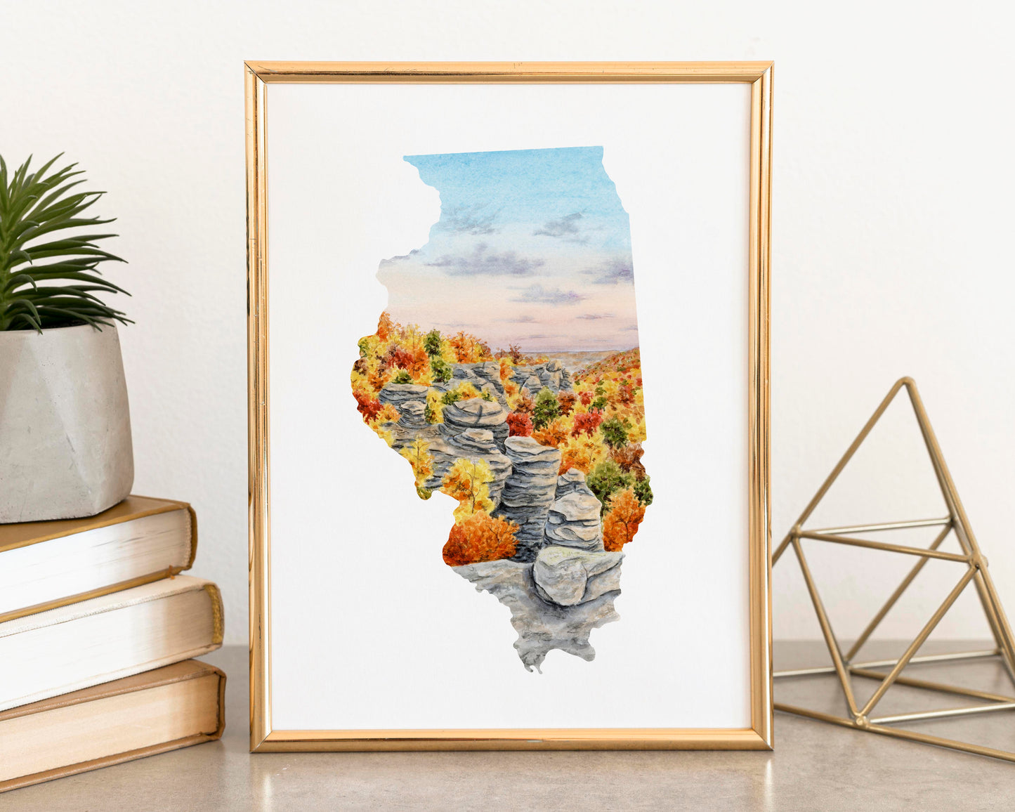Illinois Watercolor Print, Fall scene of Garden of the gods Illinois Art