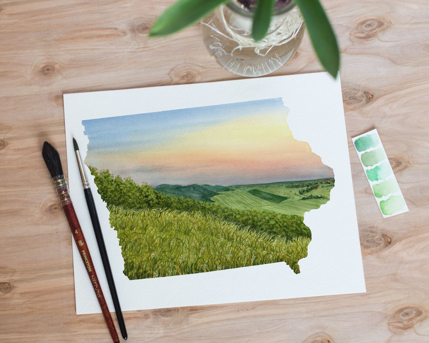 Iowa Loess Hills Watercolor Painting, Iowa State Art, Iowa Home State Print Emilie Taylor Art