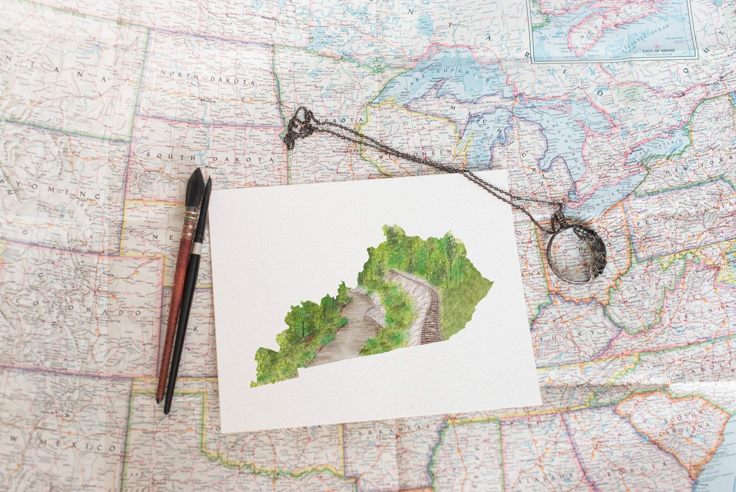 Kentucky Watercolor Print, Mammoth Cave National Park Kentucky painting, Kentucky State art Emilie Taylor Art