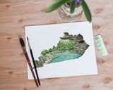 Kentucky Watercolor Print, Mammoth Cave National Park Kentucky painting, Kentucky State art Emilie Taylor Art