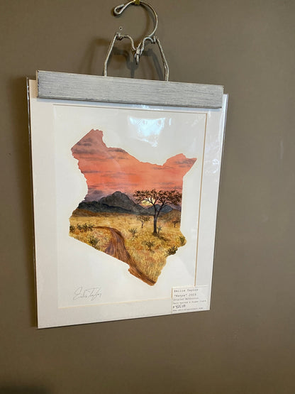 Kenya Original Painting Mated to size 11x14 Emilie Taylor Art