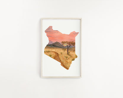 Kenya Watercolor Print, Kenya Art, Kenya Painting, Tsavo East National Park Emilie Taylor Art