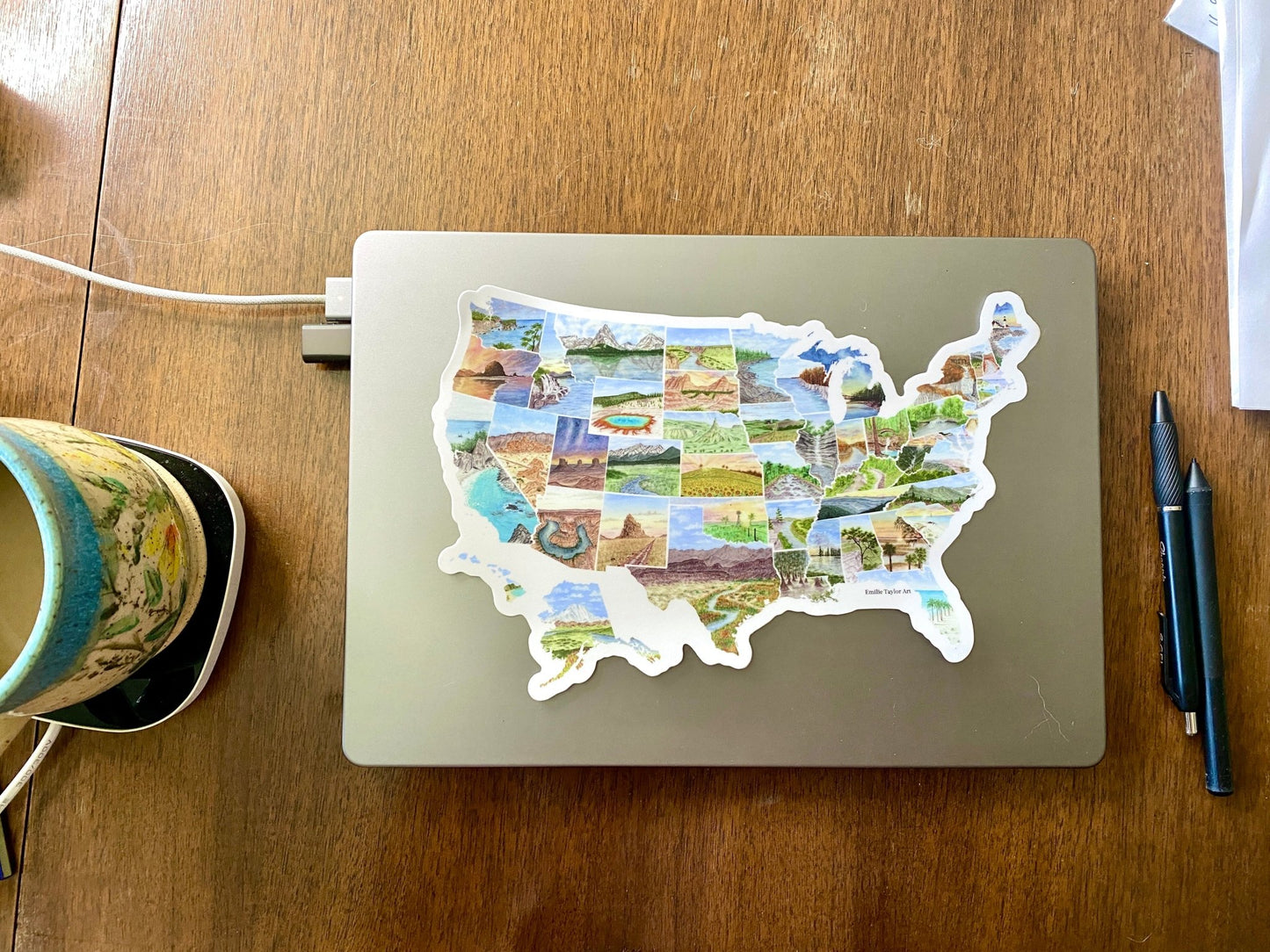 Large USA Map Decal, Watercolor US Sticker, United States Car Decal, US Decal, US bumper Sticker Emilie Taylor Art