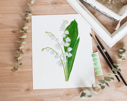 Lily of the Valley print, Watercolor Lily of the Valley Painting, White Floral Art Emilie Taylor Art