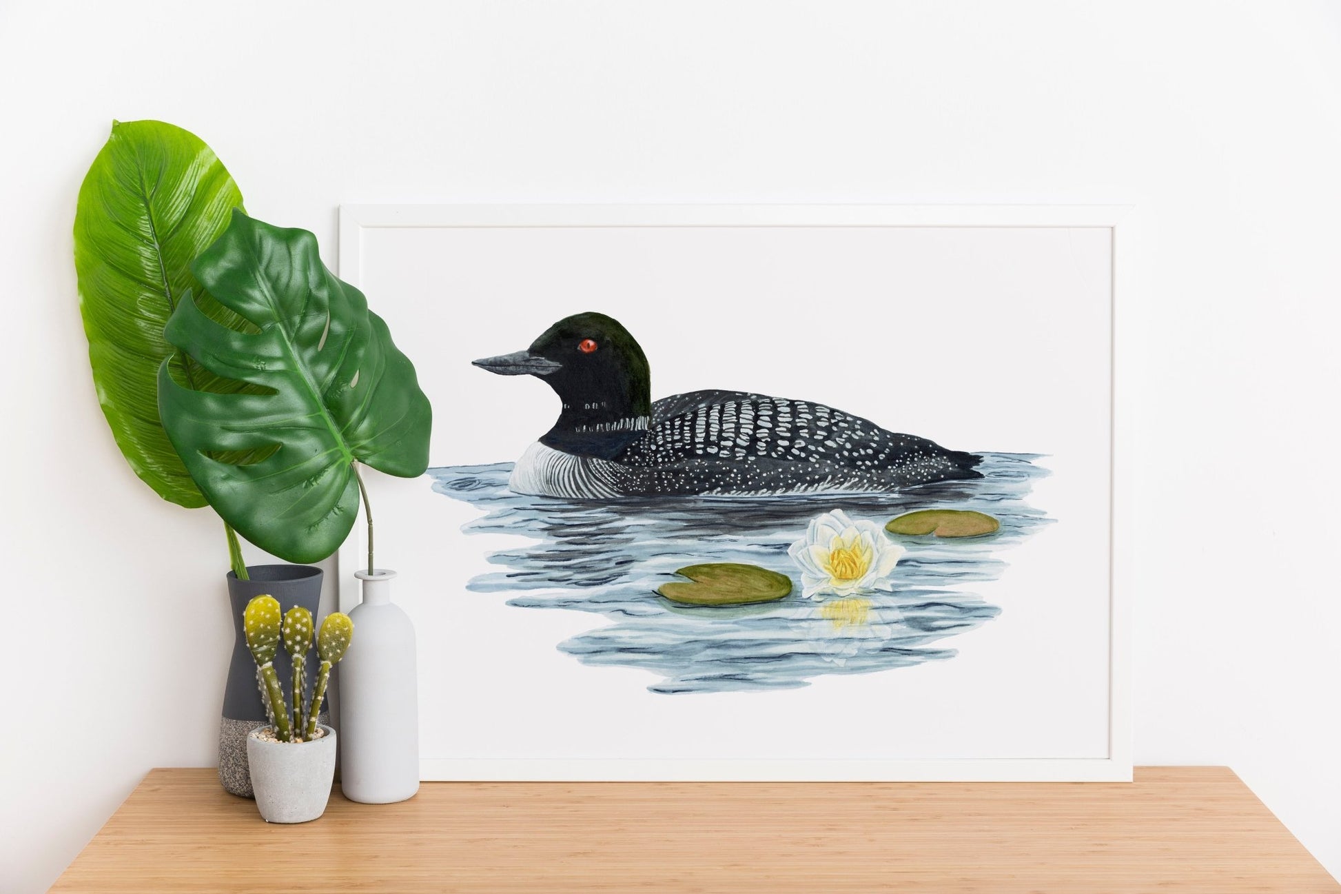 Loon & Waterlily Print | Watercolor Loon Painting Emilie Taylor Art