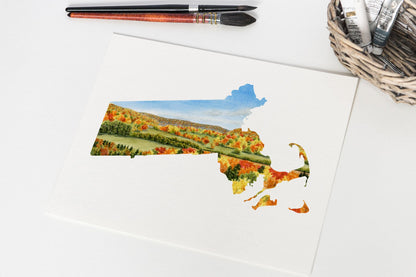 Massachusetts in the Fall Watercolor Painting, Berkshire Massachusetts Emilie Taylor Art