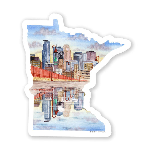Minneapolis Decal, Watercolor Minnesota Sticker, MN Car Decal, State Sticker, Waterproof MN Decal Emilie Taylor Art