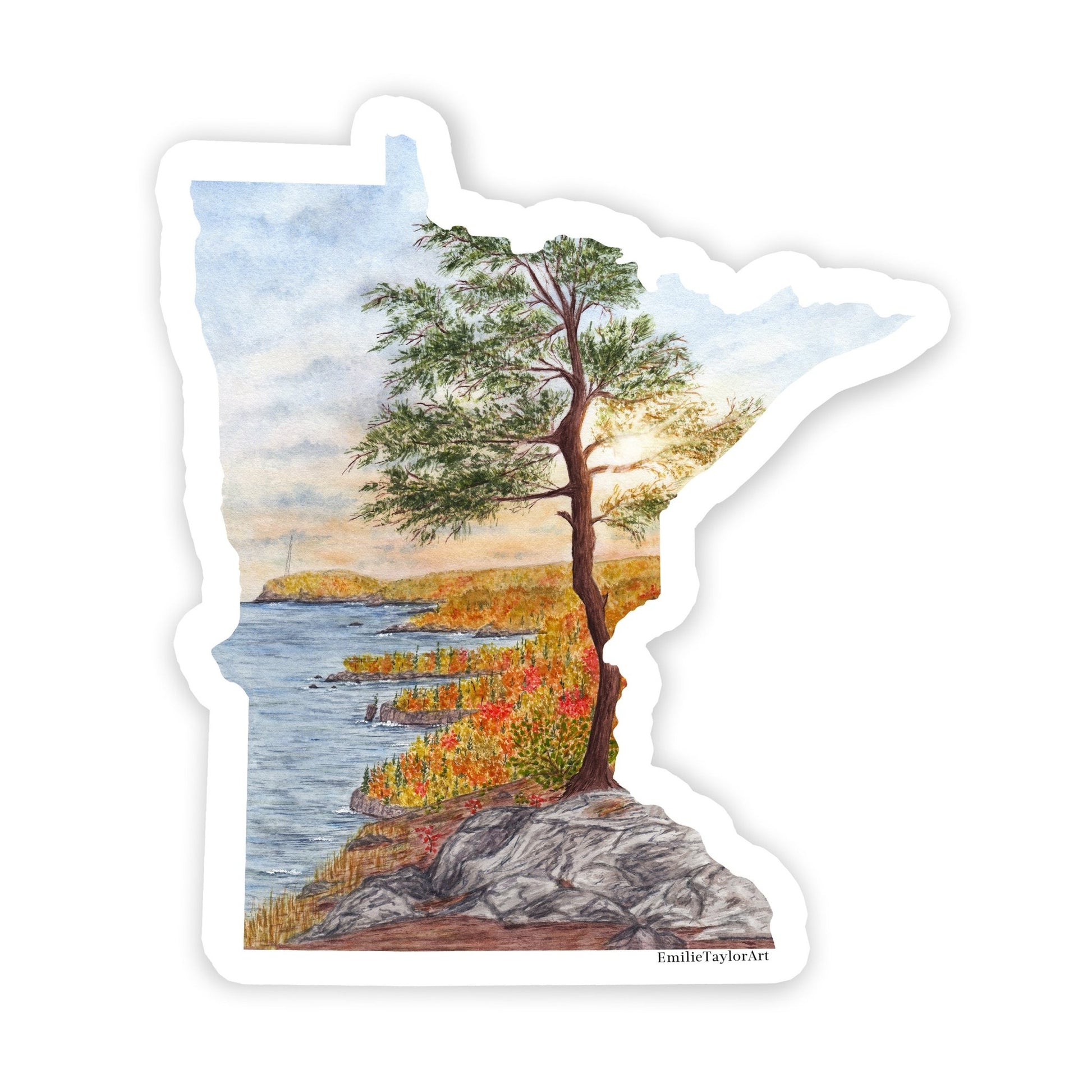 Minnesota Fall Decal, Watercolor Minnesota Sticker, North Shore MN, Tettegouche Emilie Taylor Art