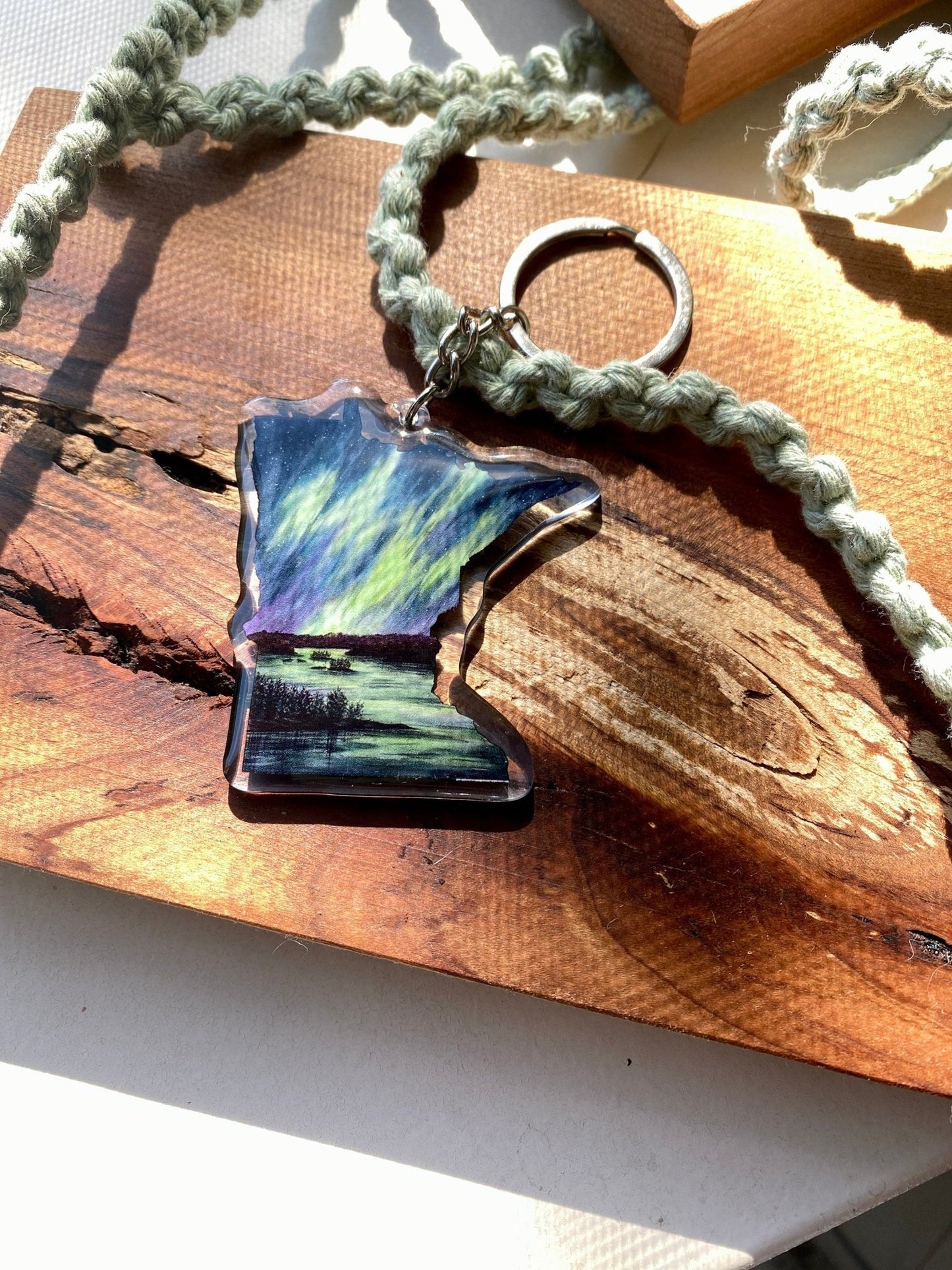 Minnesota Voyageurs National Park Keychain, Minnesota Keychain, Voyageurs Artwork Souvenirs, Northern Lights MN Emilie Taylor Art