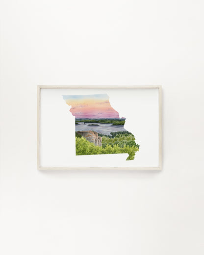Missouri Watercolor Painting, Baird Mountain and Tabletop Lake Ozarks