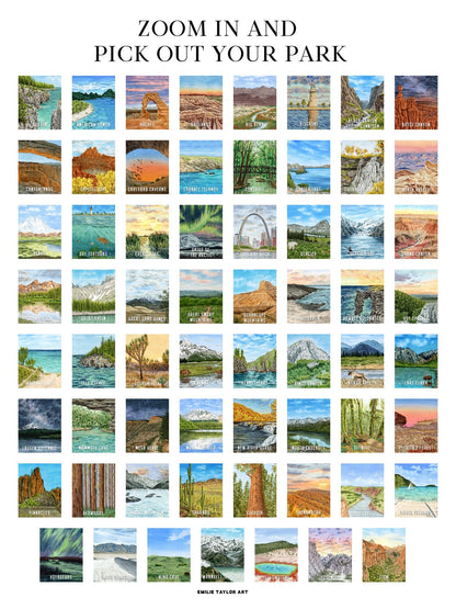 National Park Poster, Watercolor Art National Parks 16x20 Emilie Taylor Art