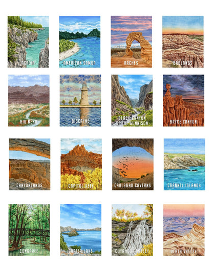 National Park Watercolor art Poster | Pick from all 63 US National Parks Emilie Taylor Art