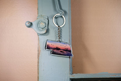 Nebraska Keychain, Platte River Keychain, Nebraska Artwork, Sandhill Cranes, State Souvenirs Emilie Taylor Art