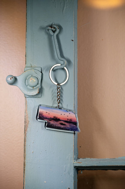 Nebraska Keychain, Platte River Keychain, Nebraska Artwork, Sandhill Cranes, State Souvenirs Emilie Taylor Art