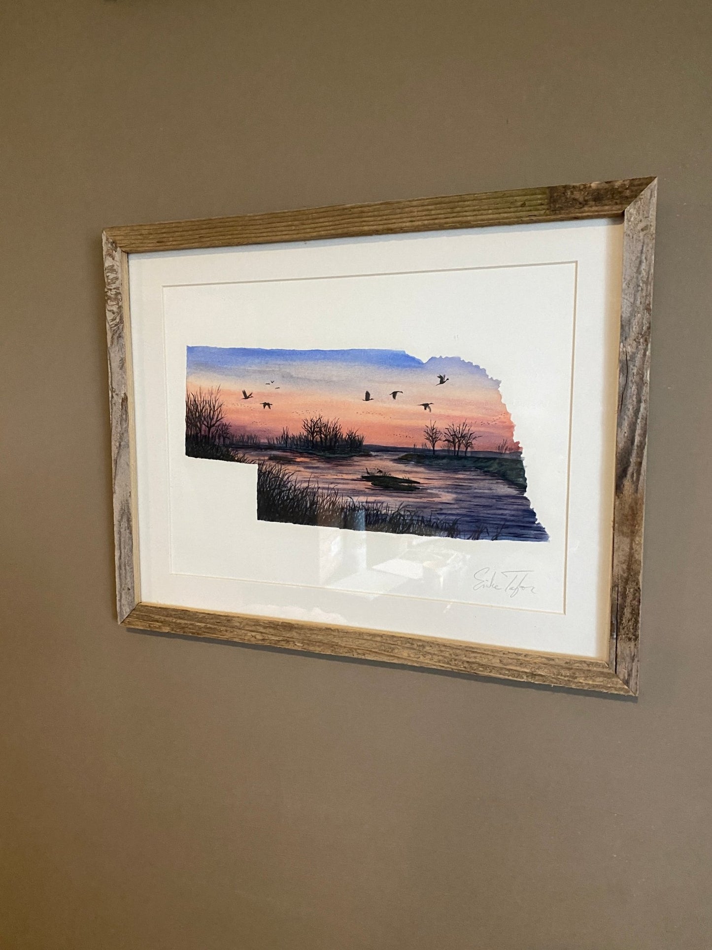 Nebraska Platte River Original Painting Mated to size 11x14 Emilie Taylor Art