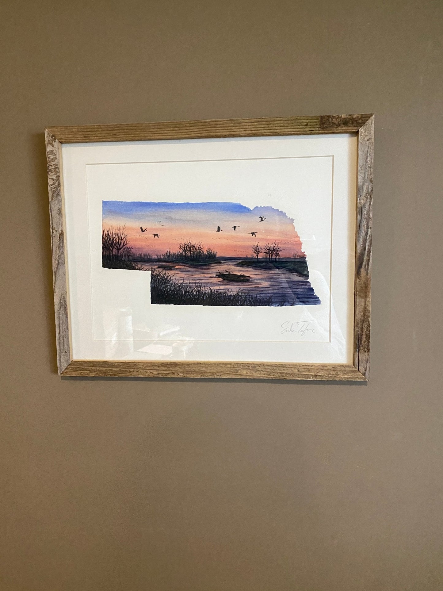 Nebraska Platte River Original Painting Mated to size 11x14 Emilie Taylor Art