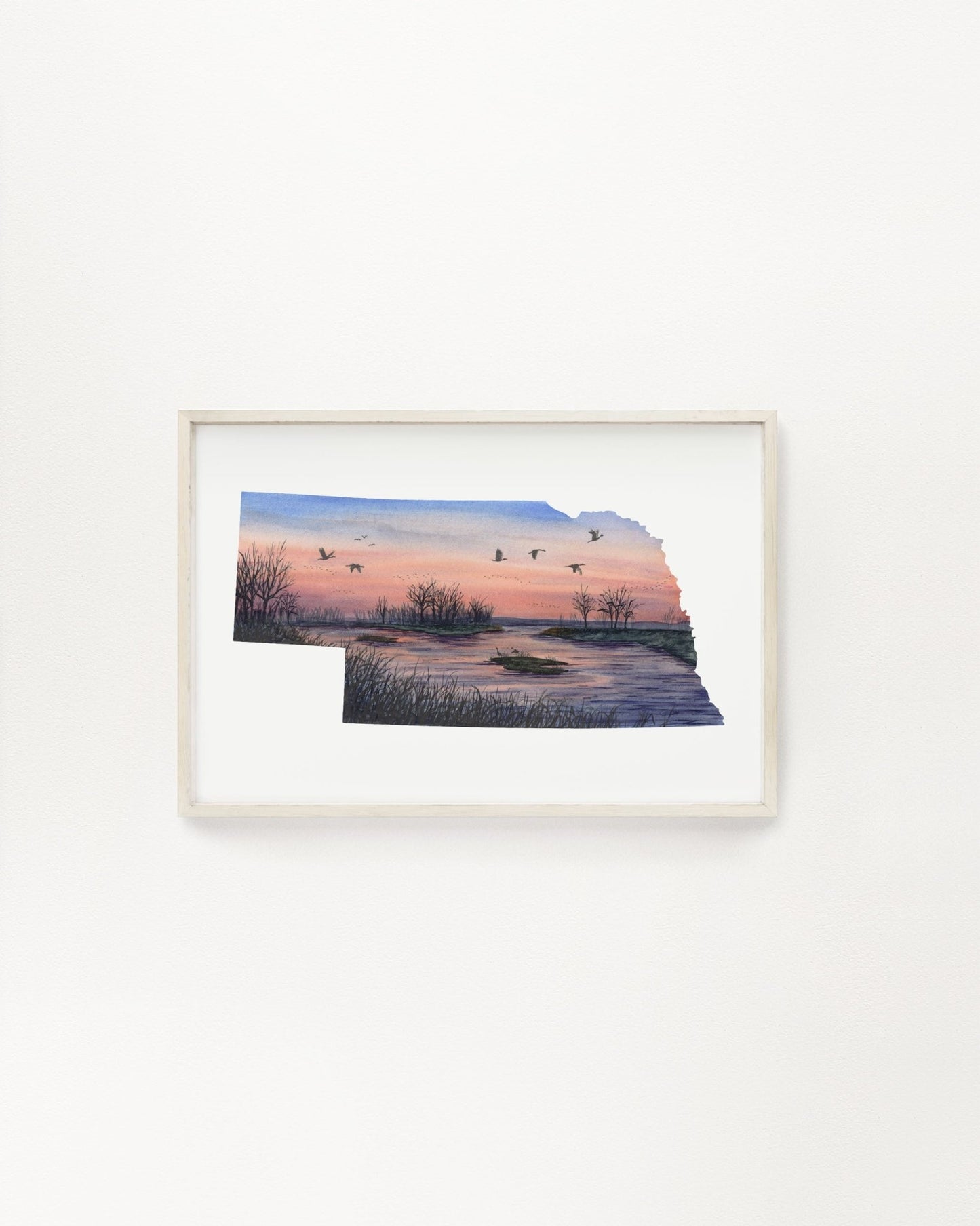Nebraska Platte River Watercolor Painting, Nebraska State, Nebraska Map Art, Nebraska Poster Emilie Taylor Art