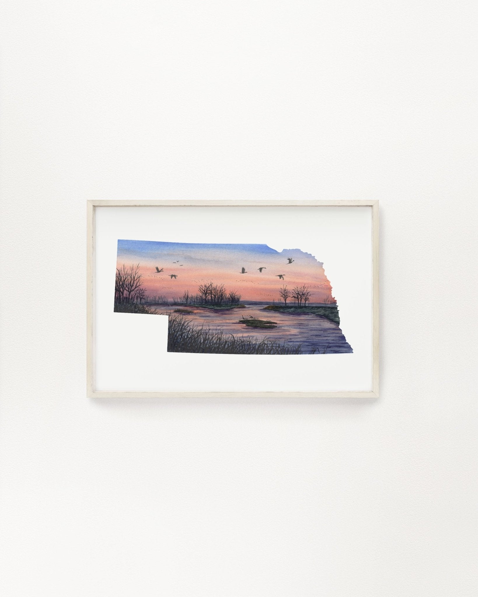 Nebraska Platte River Watercolor Painting, Nebraska State, Nebraska Map Art, Nebraska Poster Emilie Taylor Art