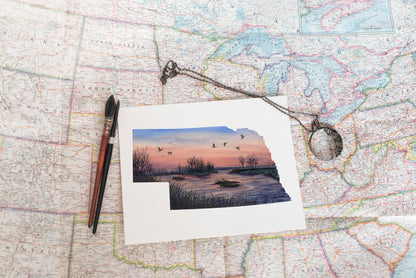 Nebraska Platte River Watercolor Painting, Nebraska State, Nebraska Map Art, Nebraska Poster Emilie Taylor Art