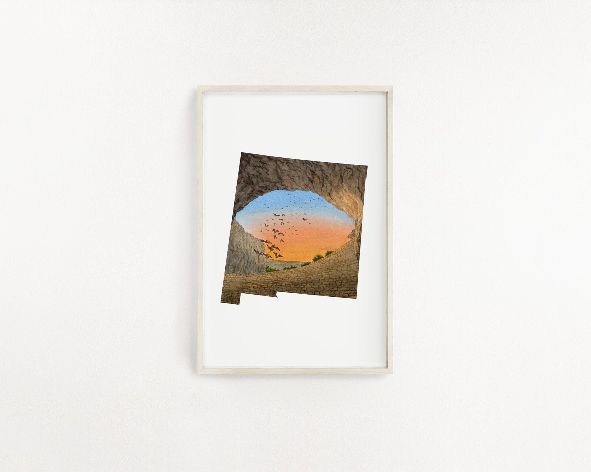 Bats exiting the caves in New Mexico Carlsbad Caverns National Park - Watercolor Print - Emilie Taylor Art