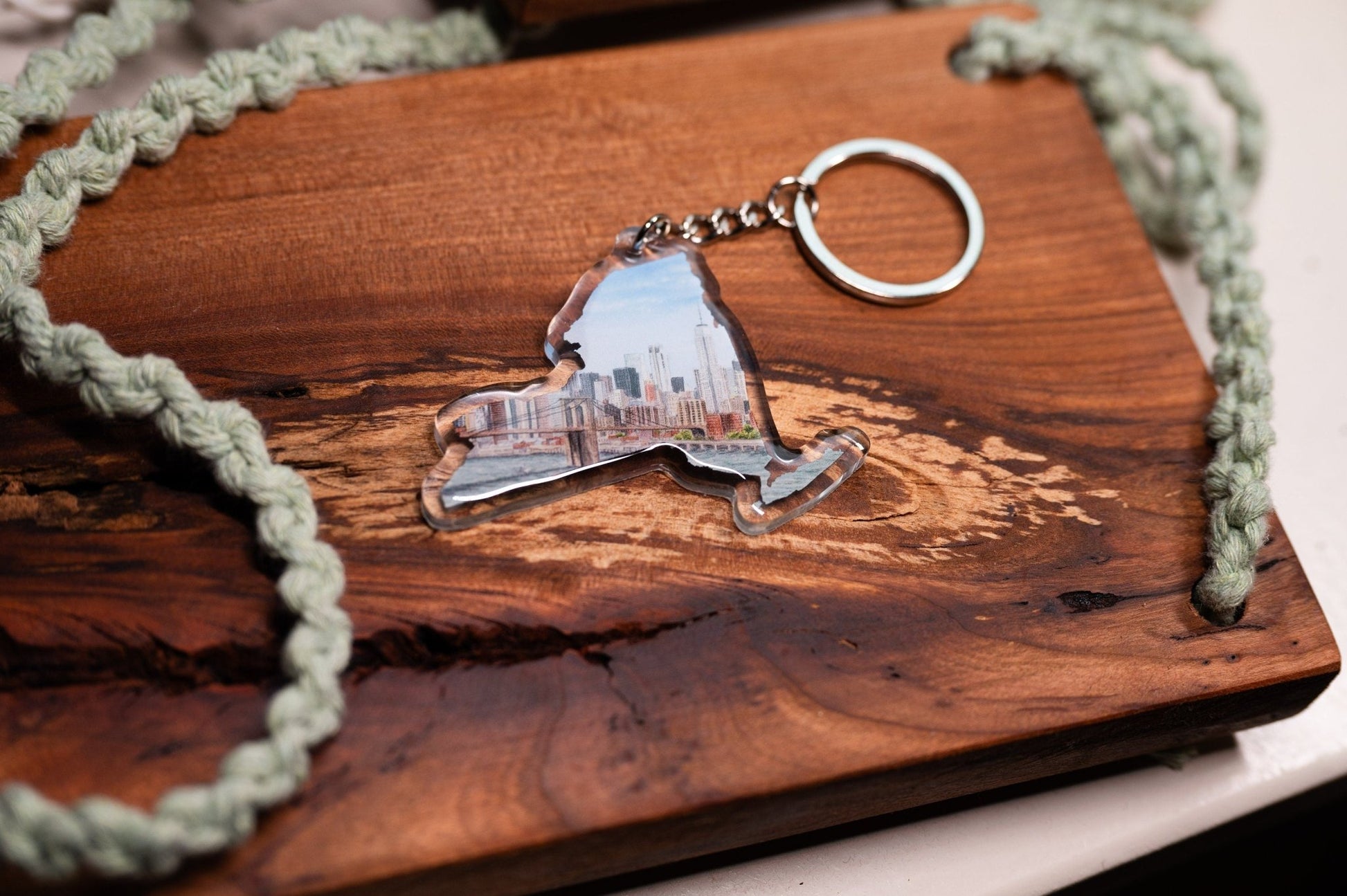 New York Keychain, New York City Brooklyn Bridge Keychain, New York Artwork Emilie Taylor Art