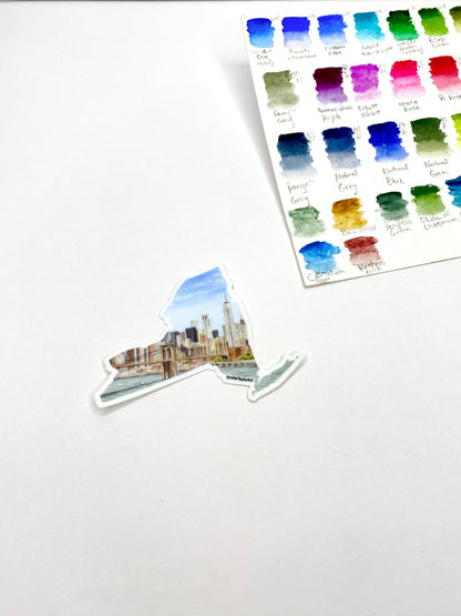 NYC Decal, Watercolor New York Sticker, Brooklyn Bridge NYC Art Emilie Taylor Art