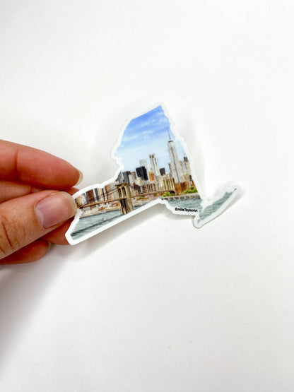 NYC Decal, Watercolor New York Sticker, Brooklyn Bridge NYC Art Emilie Taylor Art