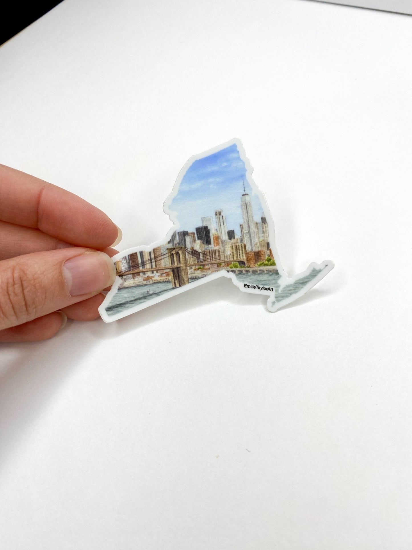 NYC Decal, Watercolor New York Sticker, Brooklyn Bridge NYC Art Emilie Taylor Art