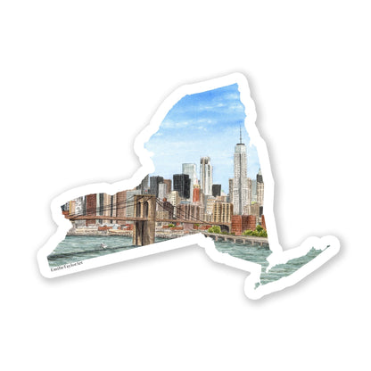 NYC Decal, Watercolor New York Sticker, Brooklyn Bridge NYC Art Emilie Taylor Art